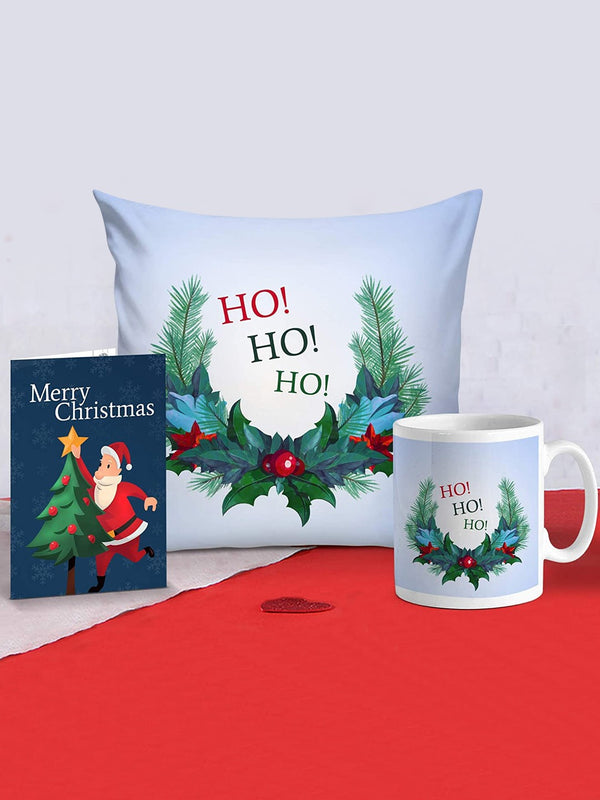 Christmas Printed Cushion with Filler Coffee Mug & Card Gift Pack