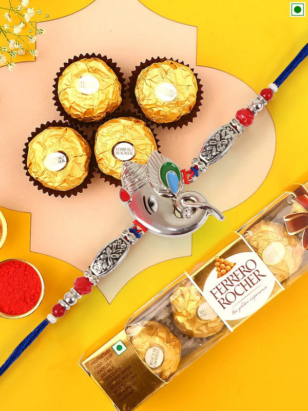 Rakshabandhan Premium Rakhi | Ferrero Rocher Chocolate (4 Pcs) | Card & Roli Chawal Tika