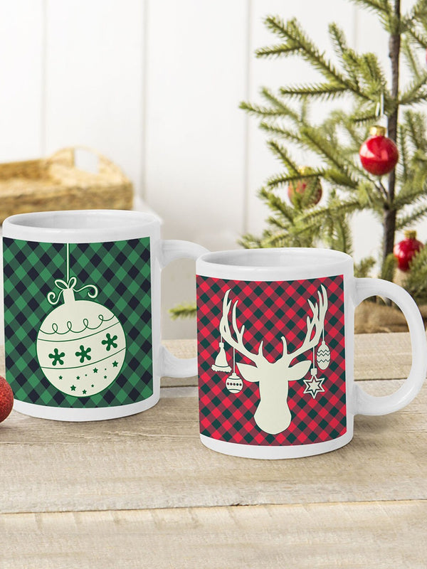 Set Of 2 Red & Green Christmas Christmas Coffee Mug Cups
