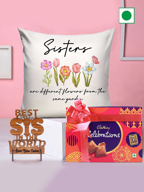 Printed Cushion & Showpiece with Chocolate Raksha Bandhan Gift Set