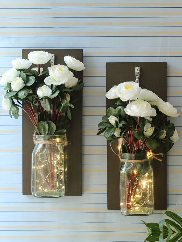 Transparent & White 2 Pieces Artificial Flower Wall Decor