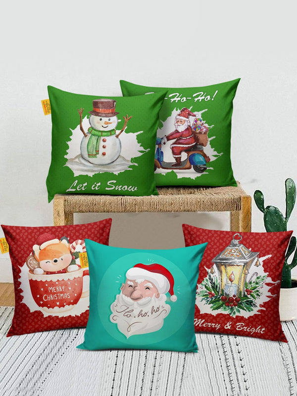 Green & Red Set of 5 Printed Square Cushion Covers