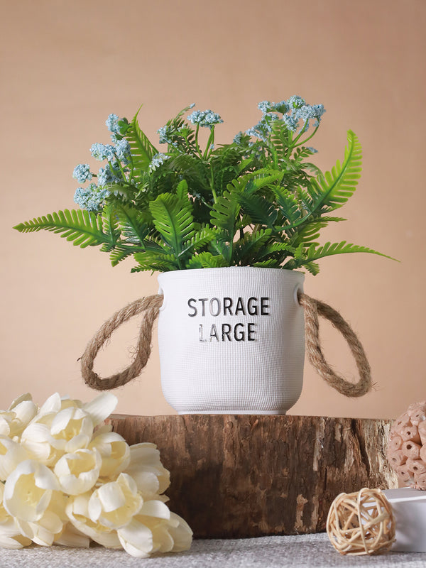 Green & White Artificial Fern Plant With Pot