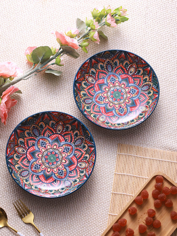 Red & Blue 2 Pieces Printed Ceramic Serving Bowls - 750 ml each