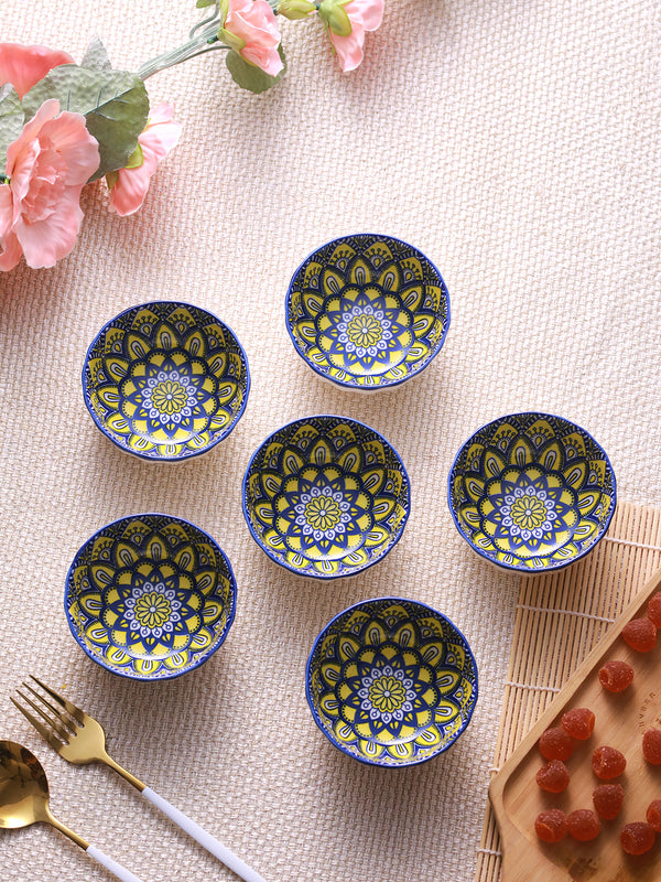 White & Blue 6 Pieces Printed Ceramic Matte Bowl 250ml