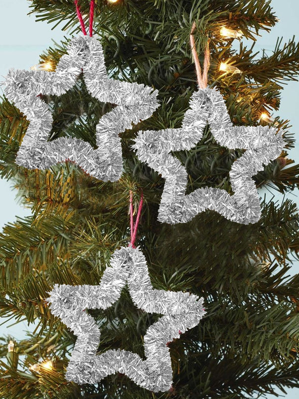 Set of 3 Stars Tinsel Christmas Tree Wall Door Hanging Decoration