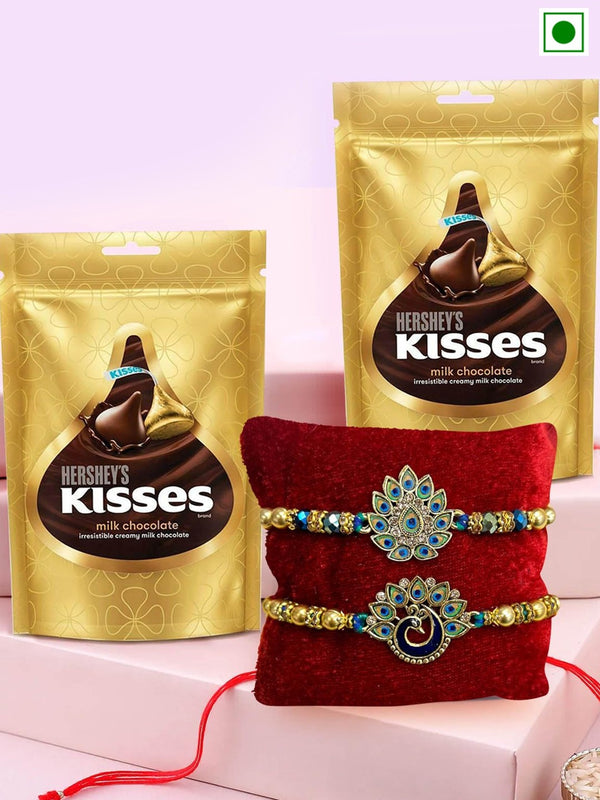 Set of 2 Rakhi with Chocolate Card & Roli Chawal Gift Set