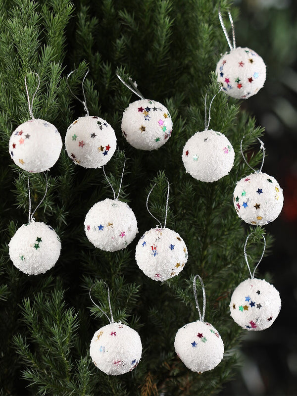 White 12-Pieces Balls Christmas Tree Decoration Gift Set