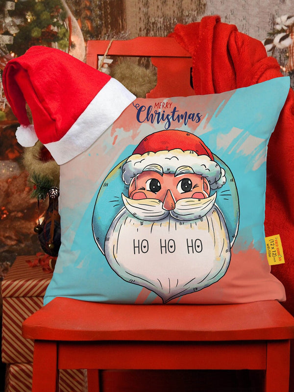 Multicoloured Christmas Printed Cushion Cover With Filler & Santa Cap