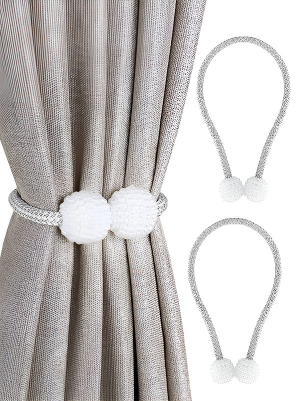 Grey & White 2 Pieces Textured Curtain Tie-Backs