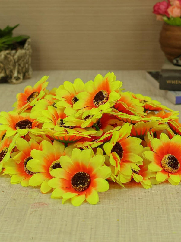 50 Pieces Yellow & Orange Artificial Sunflower Heads