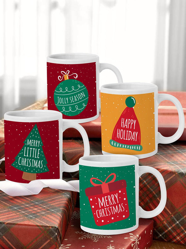 Pack Of 4 Christmas Printed Coffee Mugs & Cups