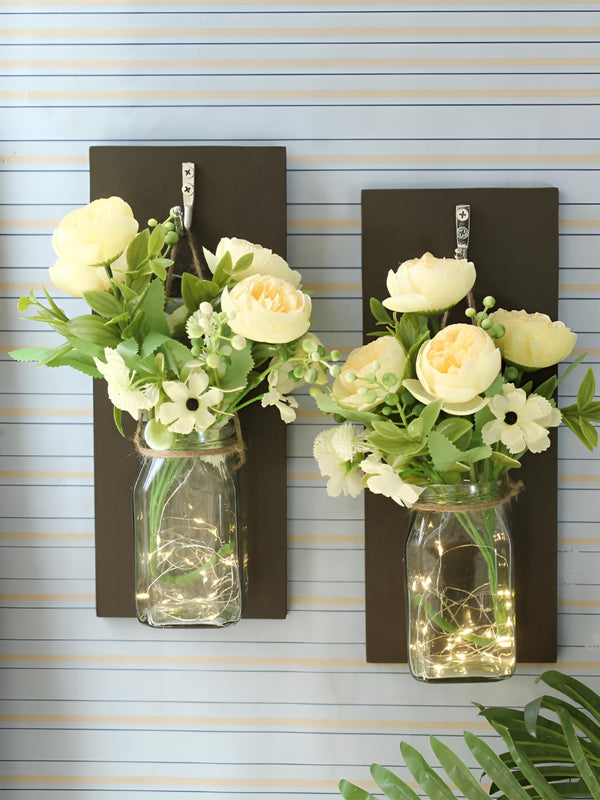 Transparent & Off-white  2 Pieces Artificial Flower Wall Decor