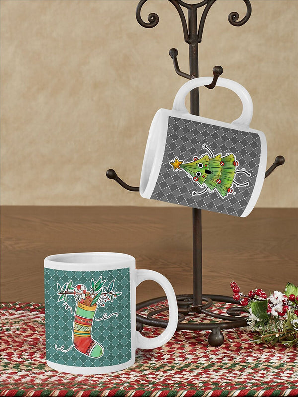 Pack Of 2 Christmas Printed Coffee Mugs