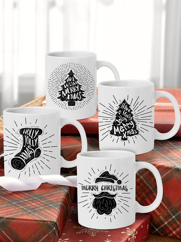 White & Black Christmas Printed Ceramic Matte Cups