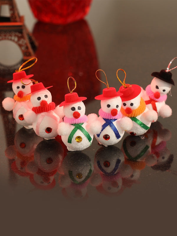 Set of 6 White Mini Snowmans Christmas Tree Decoration Ornaments