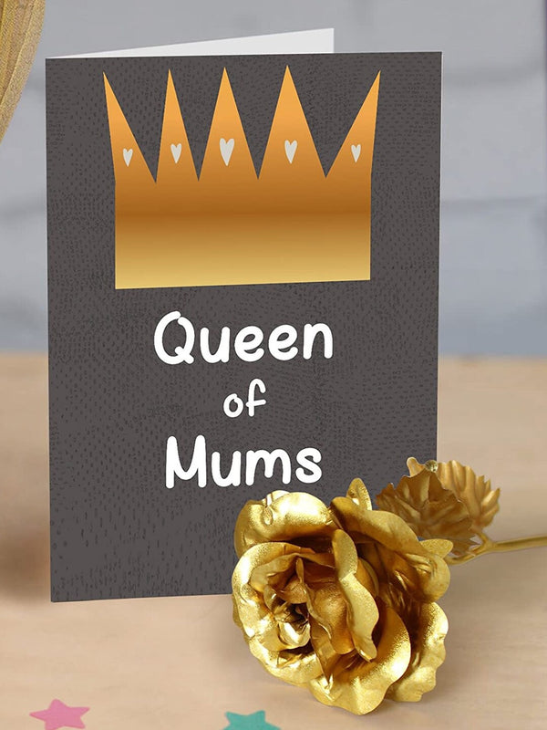 Multicoloured Mothers Day Printed Greeting Card With Golden Rose Flower