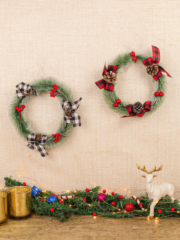 Set Of 2 Christmas Tree Wreath Hanging Festive Decor
