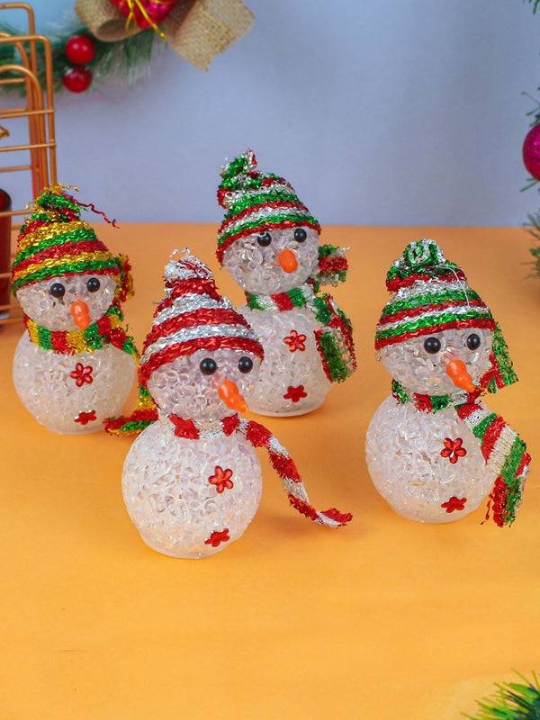 Set Of 4 White & Red LED Light Snowman Decor