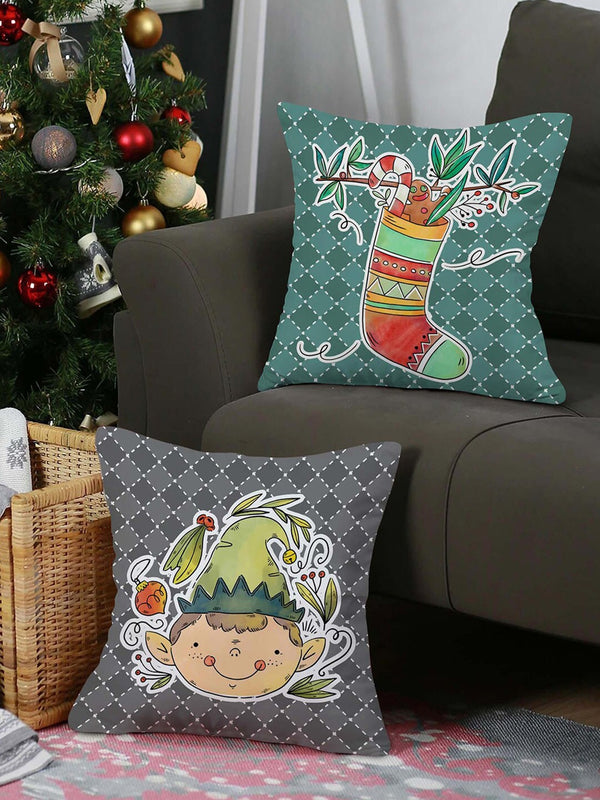 Set of 2 Christmas Decoration Square Cushion Covers