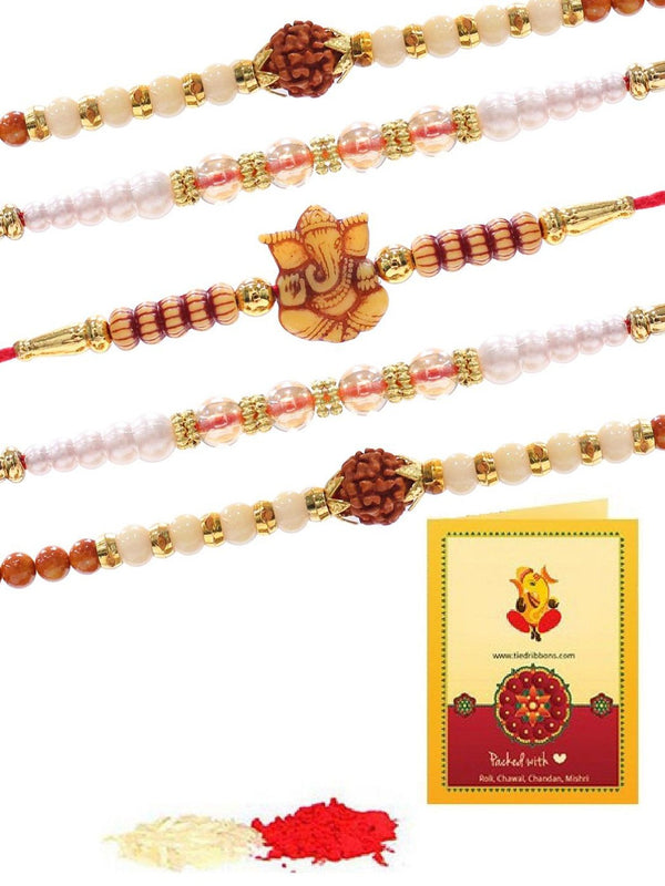 Set of 5 Premium  Rakhi Thread Rakhis with Roli Chawal