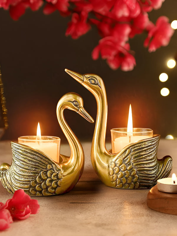 Set of 2 Swan Tealight Holder Golden