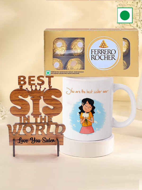 Printed Coffee Mug & Showpiece with Chocolate Raksha Bandhan Gift Set