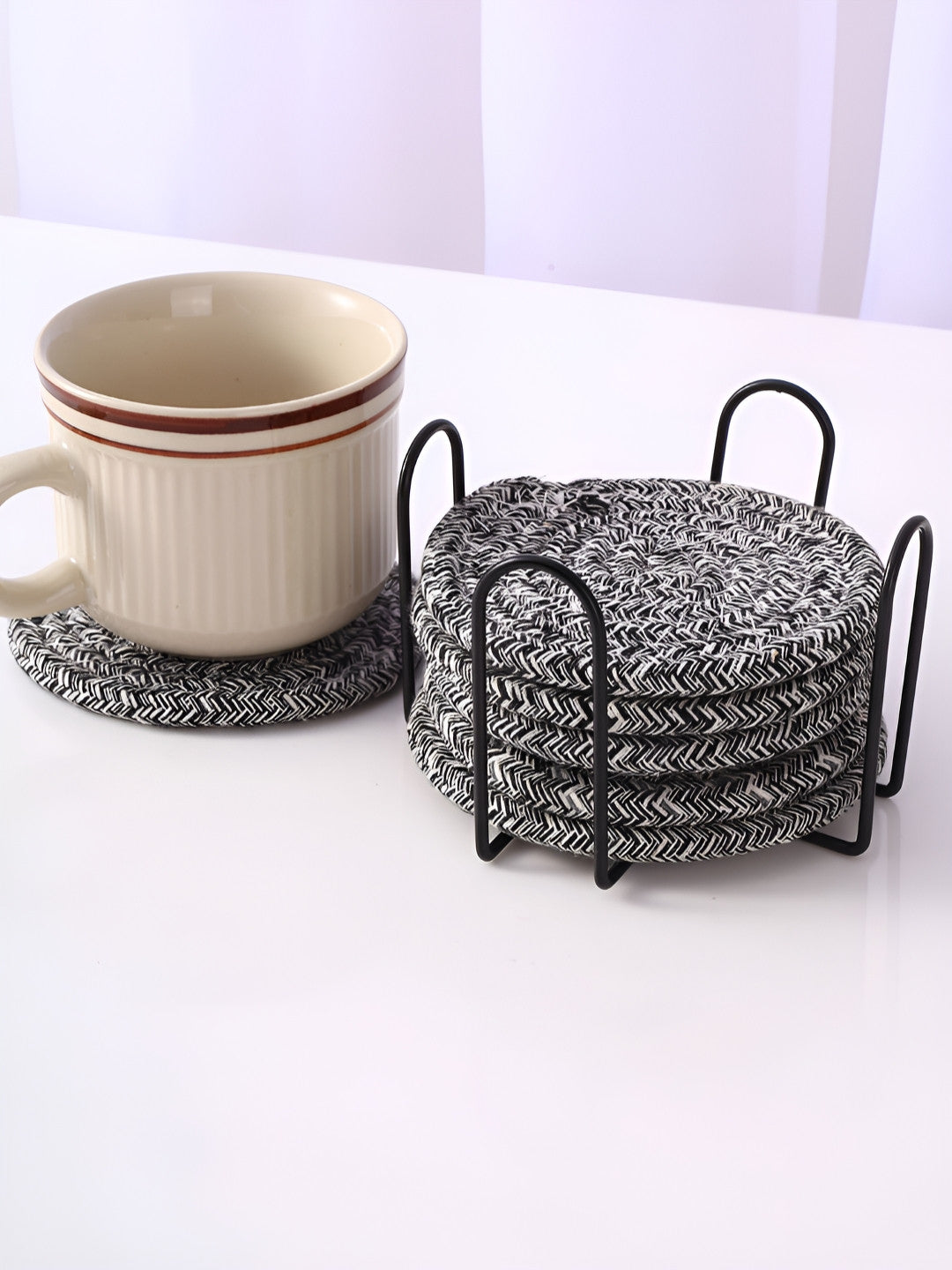 Buy | Grey 6 Pieces Round Coasters | Tied Ribbons