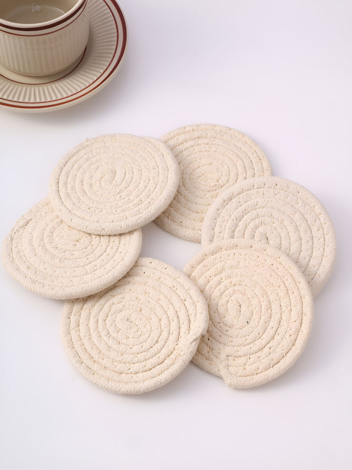 Buy | Cream Coloured 6 Pieces Round Coasters | TIED RIBBONS PRIVATE LIMITED
