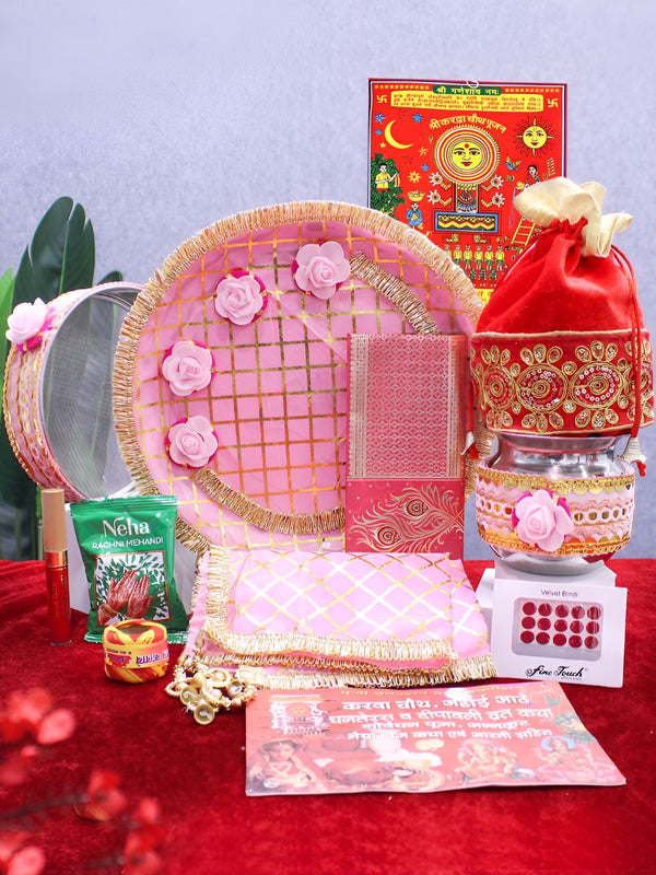 12-Pcs Red Embellished Karwachauth Thali Set