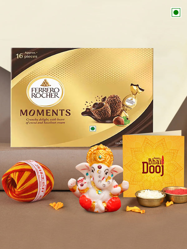 Bhai Dooj  Gift Set for Brother with  Ferrero rocher Chocolate  and ganesha idol