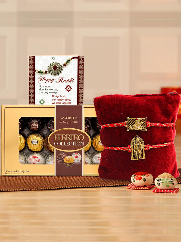 Graceful Metal Charm Rakhi Set Of 2 With Chocolate