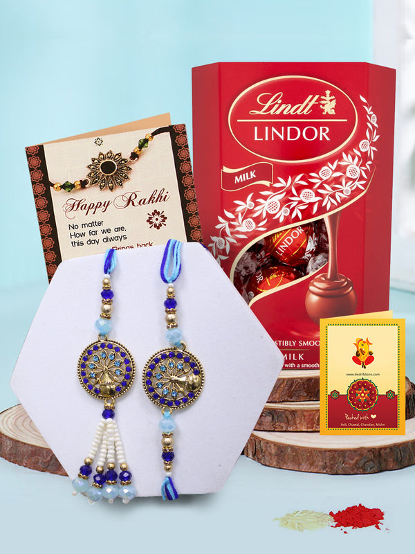 Traditional Bhaiya Bhabhi Rakhi With Lindt Lindor Milk Chocolate Truffles Box