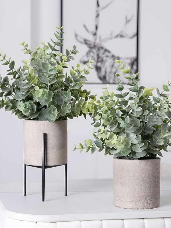 Set of 2 Mini Artificial Plants with Pot for Home Dcor - (Green, 19 cm x 8.6 cm)