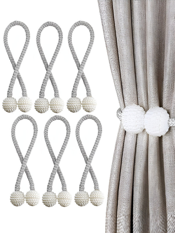 Grey & White 6 Pieces Textured Curtain Tiebacks