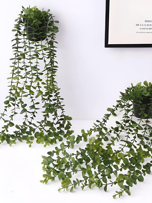 Green 2 Pieces Hanging Eucalyptus Artificial Plant With Pot
