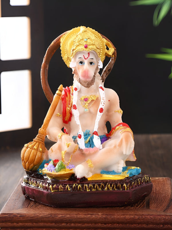 Gold-Toned & Red Religious Polyresin Hanuman Idol Showpiece