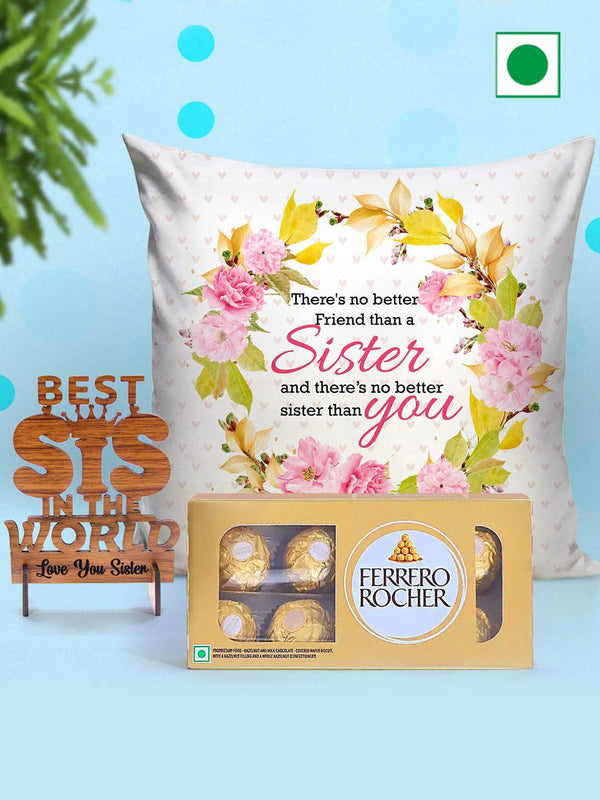 Printed Cushion & Showpiece with Chocolate Raksha Bandhan Gift Set