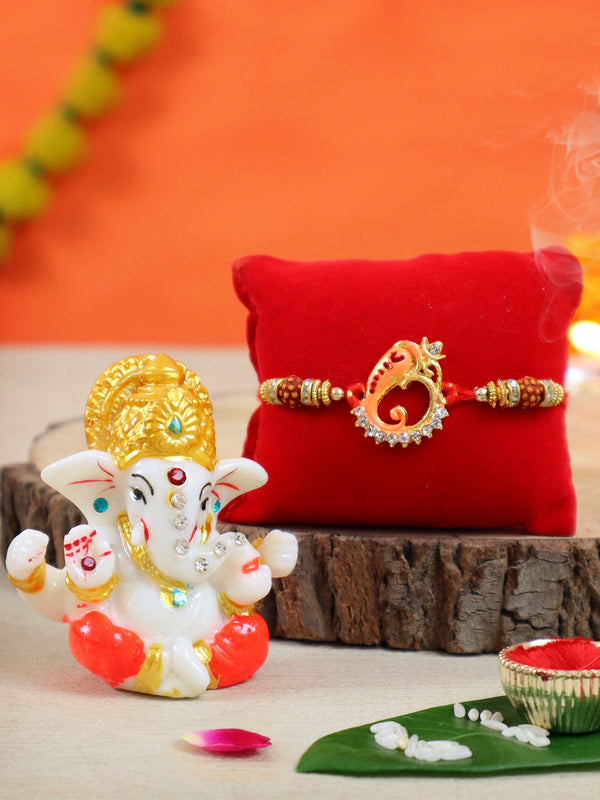 Raksha Bandhan Rakhi for Brother with Mini Ganesha Idol, Rakhi Card and Roli Chawal Packet(USA)