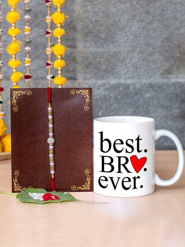 Rakhi for Brother with Best Bro Ever Printed Coffee Mug, Rakhi Card & Roli Chawal Tika