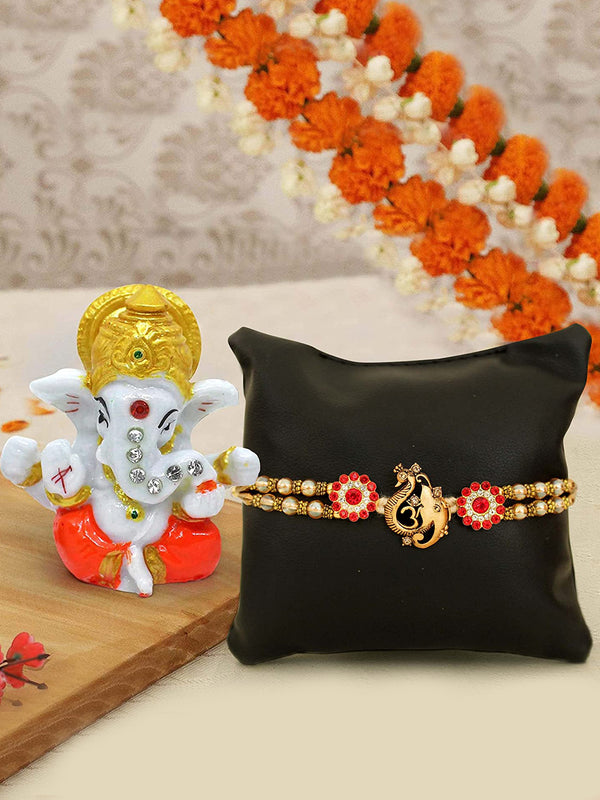 Rakhi for Brother with Mini Ganesha Idol Statue | Mini Greeting Card and Roli Tika