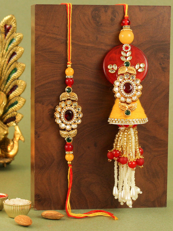 Bhai Bhabhi Rakhi for Brother and Bhabhi Gift Set with Raksha Bandhan Greeting Card and Roli Chawal Packet