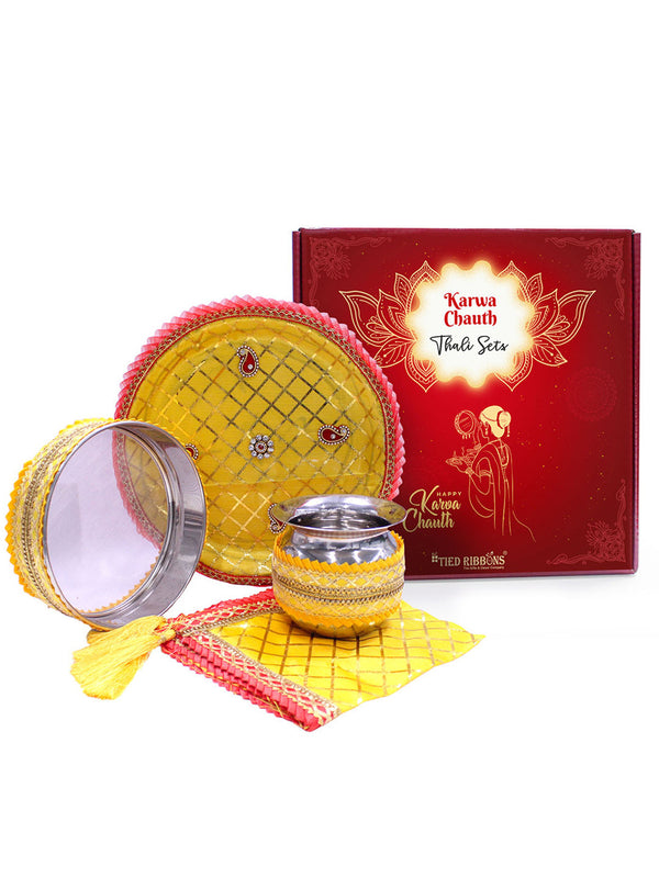 Red & Yellow Karwa Chauth Pooja Thali Set