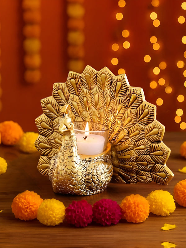 Gold-Toned Peacock Candle Holder