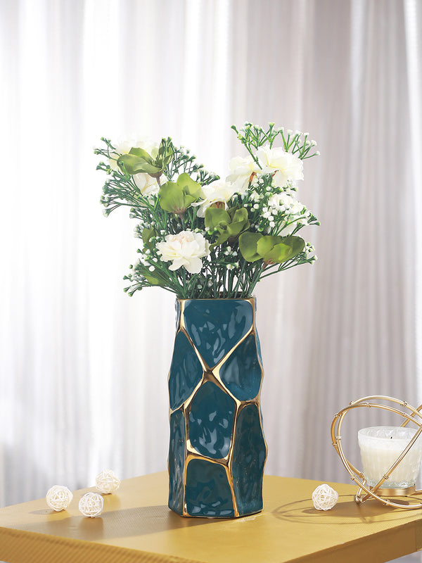 Blue and Gold Toned Geometrical Shape Flower Vase