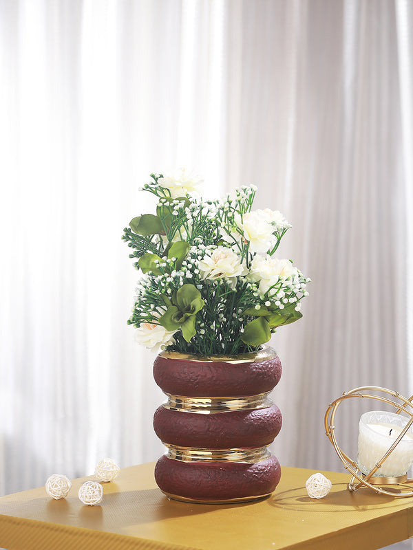 Decorative Ceramic Brown & Golden Flower Vase for Home Decor