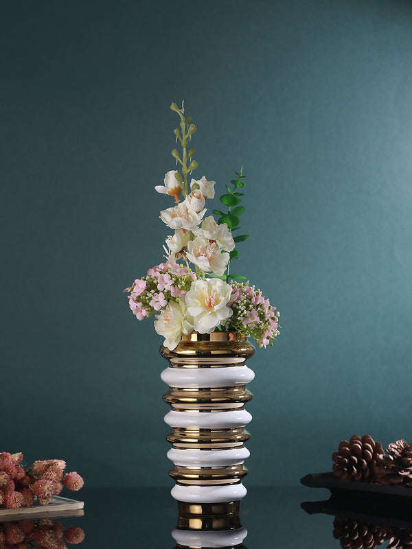 White & Gold Toned Ring Cut Designer Flower Vase