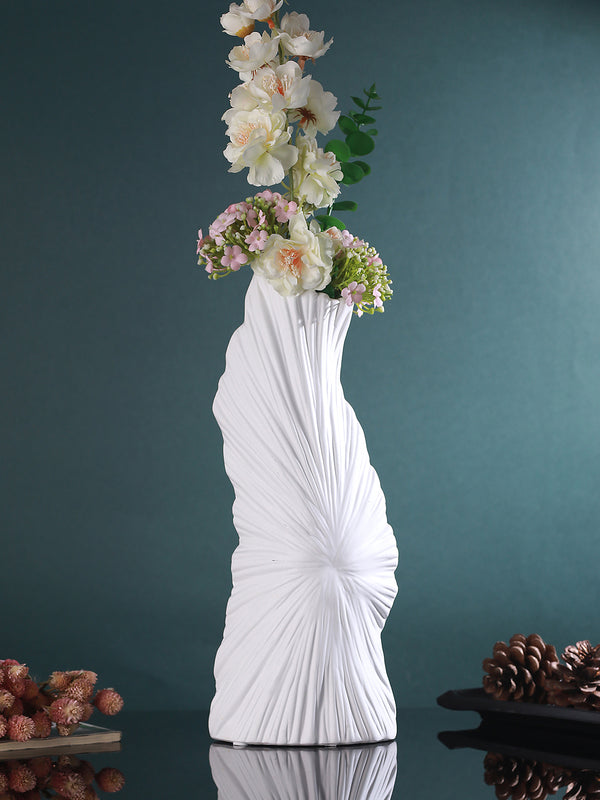 Designer White Ceramic Flower Vase for Home & Office Decor