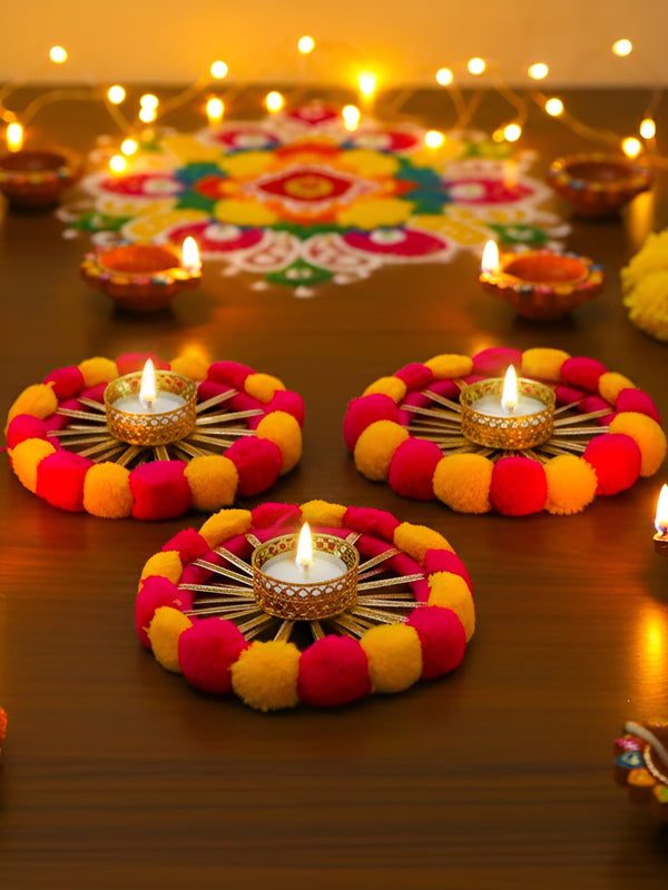 Yellow & Pink Set of 3 Candle Holder