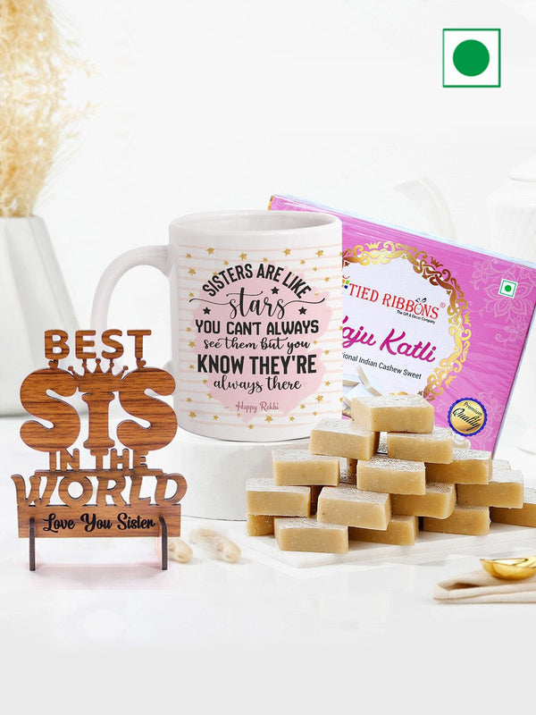Printed Mug & Showpiece With Kaju Katli Raksha Bandhan Sweet Gift